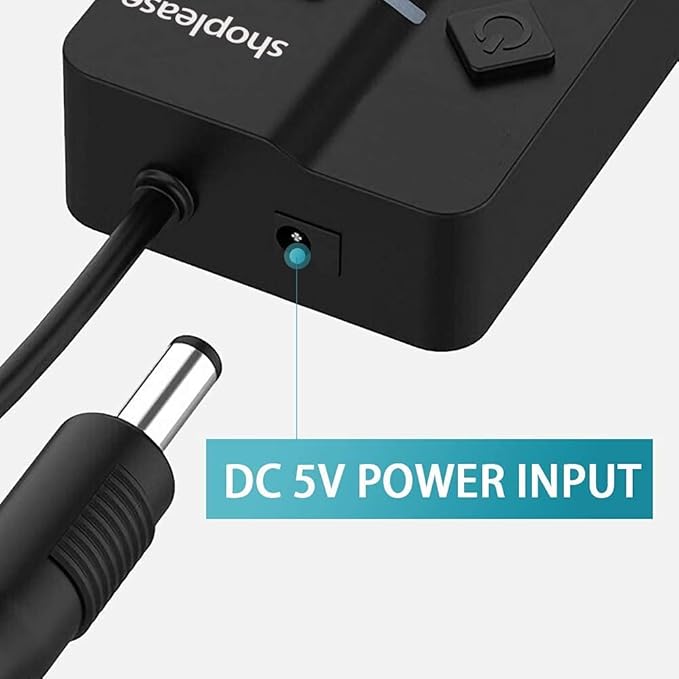 USB 3.0 Splitter, 7-Port USB 3.0 Hub with Individual Power Switches and Lights, Portable Expansion Data Hub with 5V/2A Power Adapter for Windows 10, 8.1, 8, 7, Vista, XP, Linux, Mac OS X