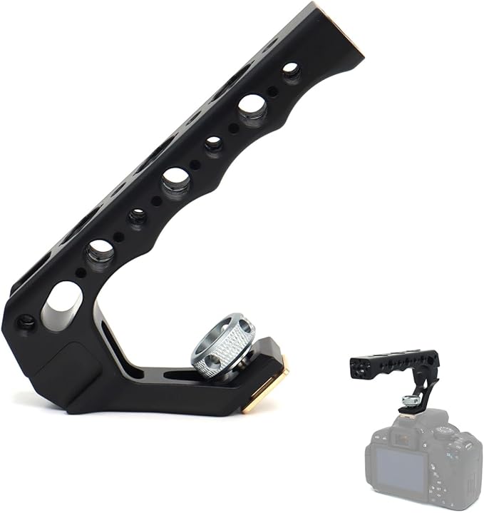 Top Handle Camera Grip with Cold Shoe Base for DSLR Camera Cage, with 3 Cold Shoe Adapters to Mount DSLR Camera with Microphone/LED Light/Monitor (Red with Cold Shoe Base)