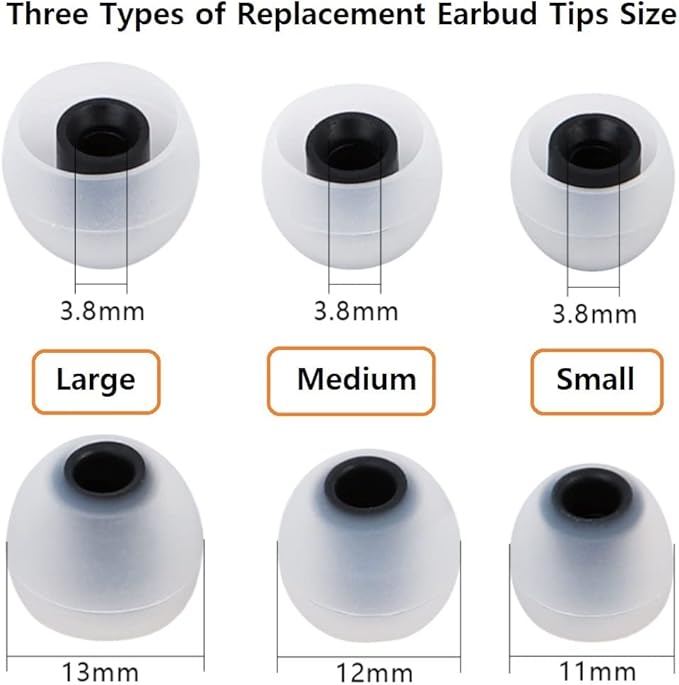 Earbuds Replacement Tips Silicone Earbud Tips Ear Gels Fit for Inner Hole from 3.8mm - 5.1mm Earphones 9 Pairs S/M/L Clear Black