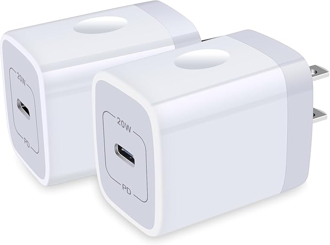USB C Wall Charger,2Pack 20W USB C Block PD Fast Charger Type C Wall Adapter for iPhone 16 15 14 13 12 11 Pro Max,SE,8 7 6 Plus,iPad,Samsung Galaxy S24 S23 S22 S21 Ultra S20 A14 A15 A33,Pixel 9 8 7 6