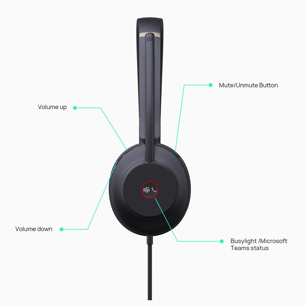 Yealink UH37 USB Headset with Microphone for PC Laptop - Headphones with Noise Cancelling Microphone for Computer,On-Ear Wired Office Call Center Headset Mono