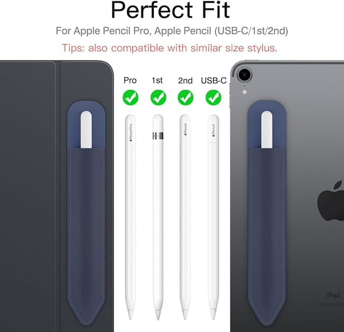 MoKo Pencil Holder Sticker Fit Apple Pencil Pro, Apple Pencil (USB-C), Apple Pencil 1st/2nd Generation, Elastic Pencil Pocket Pouch Adhesive Sleeve Attached to iPad Case for Stylus Pens,Indigo