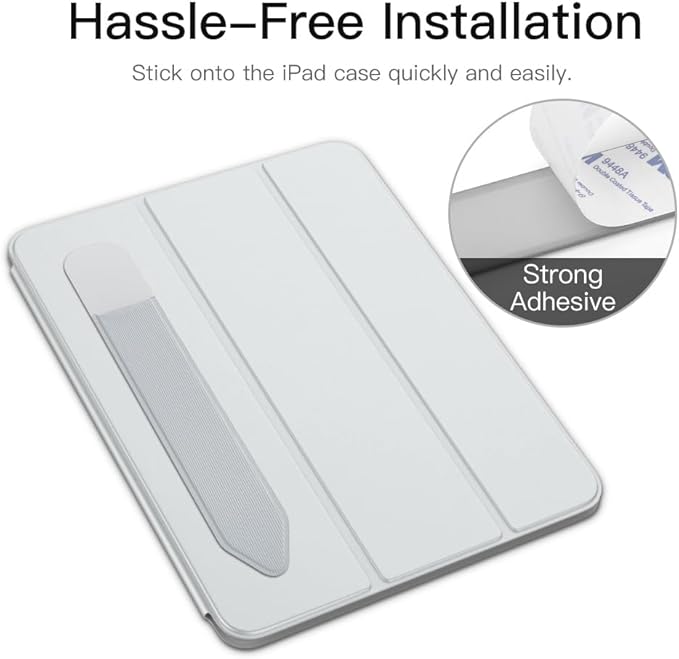 MoKo Pencil Holder Sticker Compatible with iPad Pencil 1st/2nd Generation, Elastic Pencil Case PU Leather Pouch for iPad 9th/8th Generation, iPad Air 4, iPad Pro 11&12.9, iPad Mini 6, Silver Grey