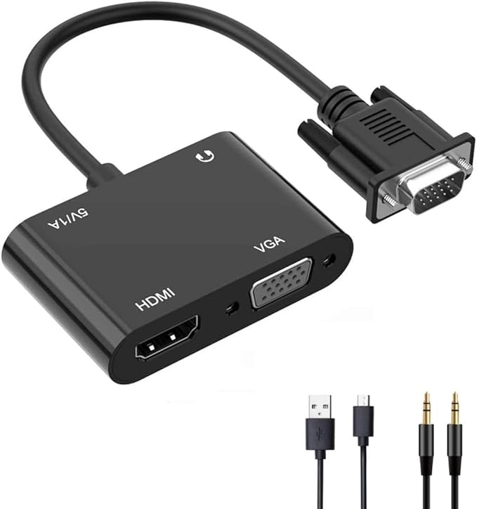 VGA to HDMI VGA Audio Video Cable Adapter Converter Splitter with 3.5mm Audio USB Power for 2 Monitors, Computer, Desktop, Laptop, PC, Projector, HDTV 1080P, Plug and Play