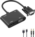 VGA to HDMI VGA Audio Video Cable Adapter Converter Splitter with 3.5mm Audio USB Power for 2 Monitors, Computer, Desktop, Laptop, PC, Projector, HDTV 1080P, Plug and Play