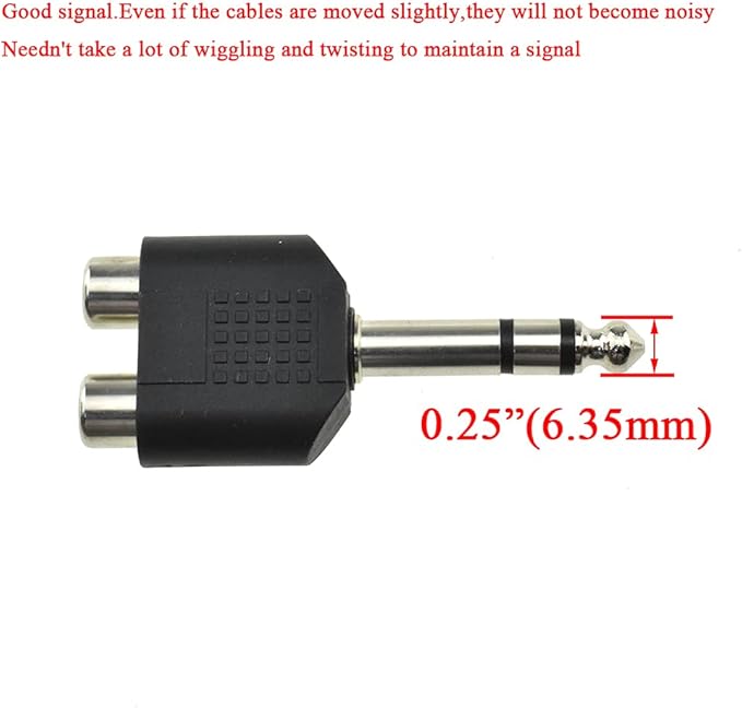 Hahiyo 3 M-2x6.35 RCA F-TRS Stereo Plug Interconnect Audio One Male 6.35mm(1/4 inch) and Two Females 3mm(1/8Inch) Adapter Splitter Good Signal Sound Snap Tight Not Wobble for Guitar Black 2pcs