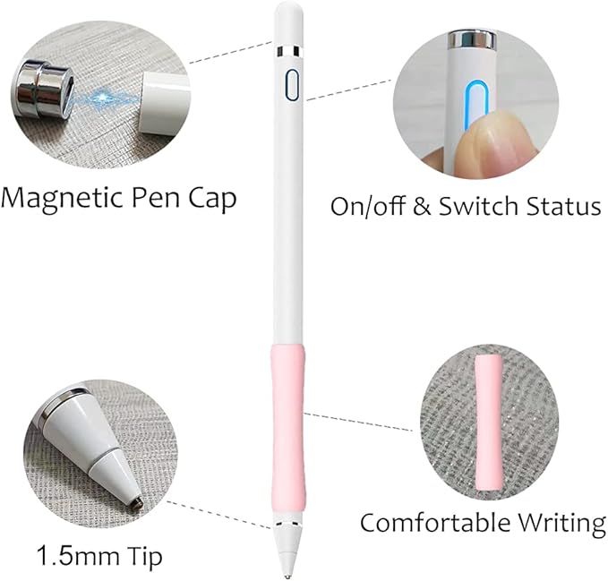 Stylus Pen for iPad, DOGAIN Stylus Pen for Touchscreen with Pink Grip, Digital Active Fine Point Pen for Drawing/Writing/Playing, iPad Pencil Compatible with iOS/Android and Other Tablets