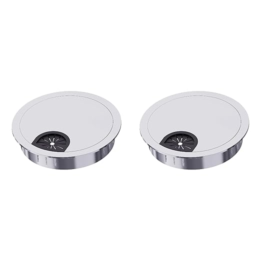 2 Pack Desk Grommet 2-1/8 Inch 53mm, Zinc Alloy Computer Desk Wire Hole Cover, Office Desktop Cord Cable Hole Metal Ring, Silver Tone