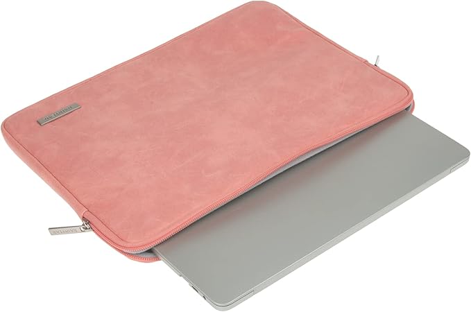 RAINYEAR 16 Inch Laptop Sleeve PU Suede Leather Case Protective Padded Zipper Cover Water Resistant Carrying Bag Compatible with 16" MacBook Pro/Max A2780 A2991 A3403 A3186 A2141 A2485 (Coral)