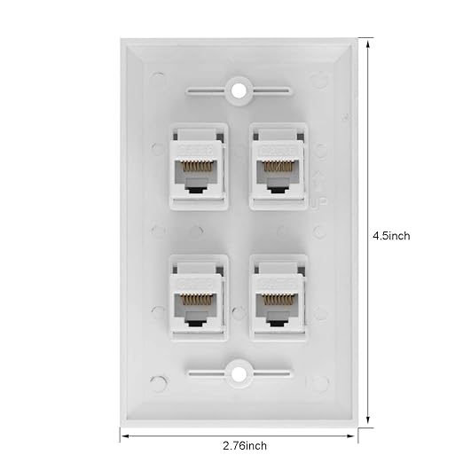 Ethernet Wall Plate, 4 Port Cat6 Female to Female Wall Jack Network RJ45 Keystone Wall Outlet