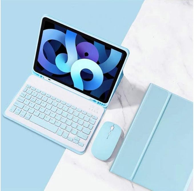 AnMengXinLing Keyboard Case for iPad Air 13 Inch (M3 2025/M2 2024)/Pro 12.9 6th/5th/4th Generation with Mouse Pencil Holder, Magnetically Detachable Keyboard Mouse, Sky Blue