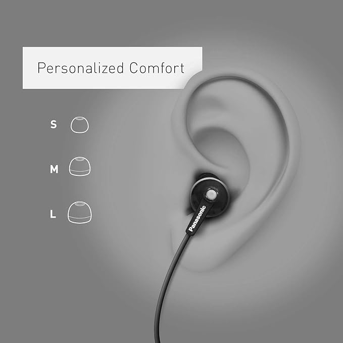 Panasonic ErgoFit Wired Earbuds With Microphone, 3.5mm Jack Wired Headphones with Mic and Call Controller, Ergonomic Custom-Fit Earpieces (S/M/L), for Phones and Laptops - RP-TCM125-A (Blue)