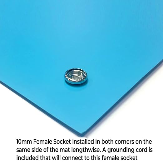 RubberStat Dual Layer ESD Compliant Workstation Rubber Table Mat Kit, Soldering, Cell Phone Repair, with Wrist Strap Set and Ground Cord - 24"x60" Blue
