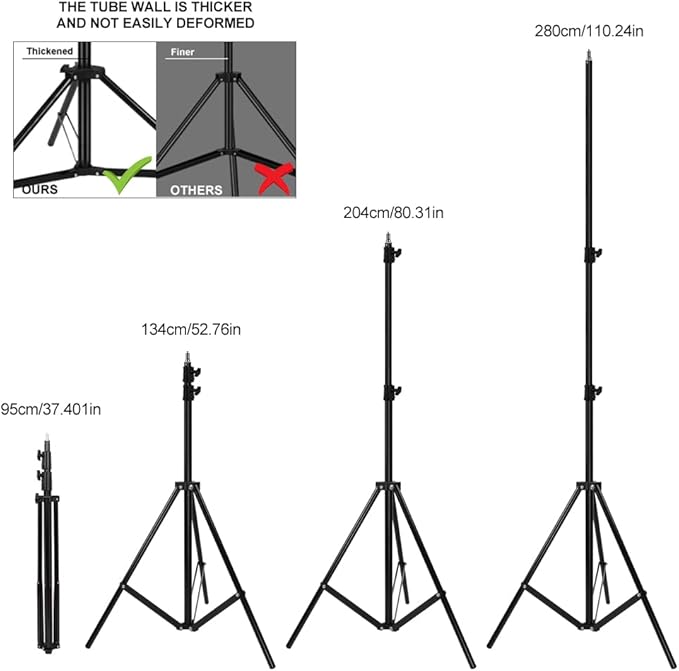 Heavy Duty Aluminum Alloy Photography Video Tripod Light Stands, Tripod Stands for Softboxes, Umbrellas, Reflectors, Lights - Pack of 2, 9.19 Feet/2.8M
