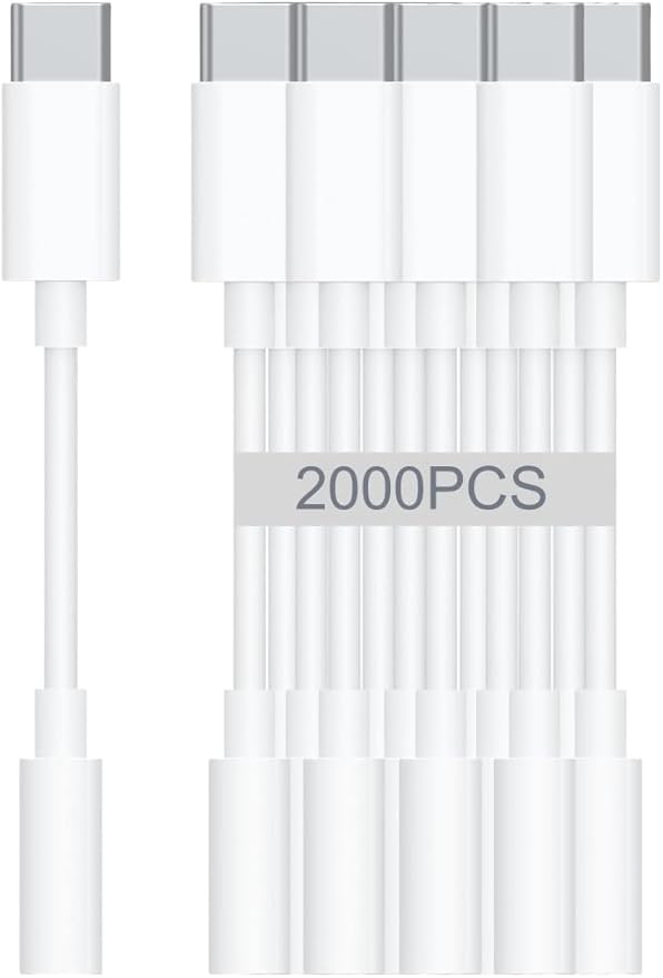 USB-C to 3.5mm Audio Headphone Adapter - HiFi 2000 Pack Compatible with Apple iPhone 16 15 Samsung Galaxy S25 S24 S23 S22 S21 Plus Pro Max Ultra Pixel iPad - Type C to Aux Cord Jack Dongle Adapter