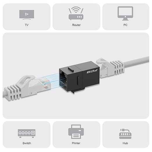 FGB 10 Gbps CAT6A RJ45 Keystone Coupler 25-Pack, CAT6A Keystone Jack, Ethernet Coupler Female to Female UTP for Cat6a/Cat6/Cat5e/Cat5, Black