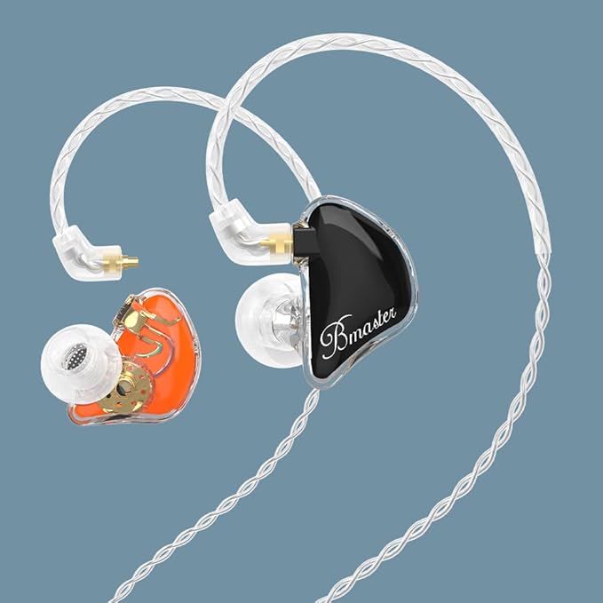 BASN in-Ear Monitors, Bmaster Triple Driver HiFi Stereo Noise-Isolating with Enhanced Bass for Musicians Stage/Audio Recording (PRO Orange/Black)