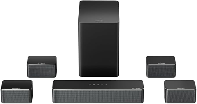 ULTIMEA 7.1ch Soundbar with Wireless Subwoofer, Virtual Surround Sound System for TV, App Control, 410W Peak Power, Sound bar for TV, 4 Wired Surround Speakers, Home Theater Sound System Poseidon D70