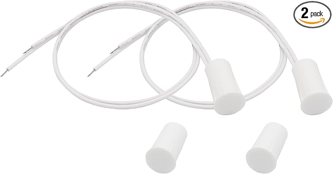 2PCS Recessed Wired Security Window Door Contact Sensor, Normally Closed NC, Door Alarm Magnetic Reed Switch with 2 Wire, ABS White, RC-33