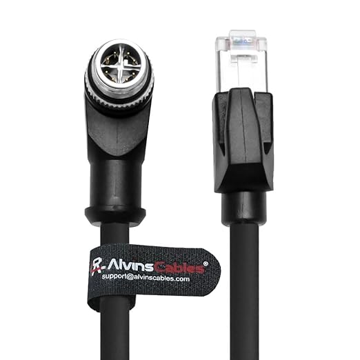 Alvin's Cables M12 X-Code 8 Pin Male to RJ45 Ethernet Cable for Cognex Keyence Camera, High-Flex Cat6a Cable for Industrial Automation, Fieldbus Module, Robotics, Right Angle 16.4ft/5m