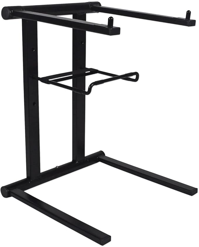 Rockville RLS2400 Lightweight Folding DJ Laptop Stand, Adjustable Height, Extra Shelf, Travel Bag, for DJs and Mobile Performers