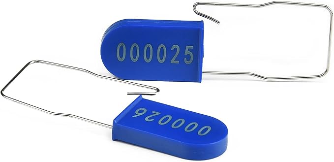 50PCS Plastic Padlock Security Seals Metal Wire Padlocks Electric Meter Lockout Tags Disposable Anti-Tamper Lock Numbered Anti Tamper Tags Blue