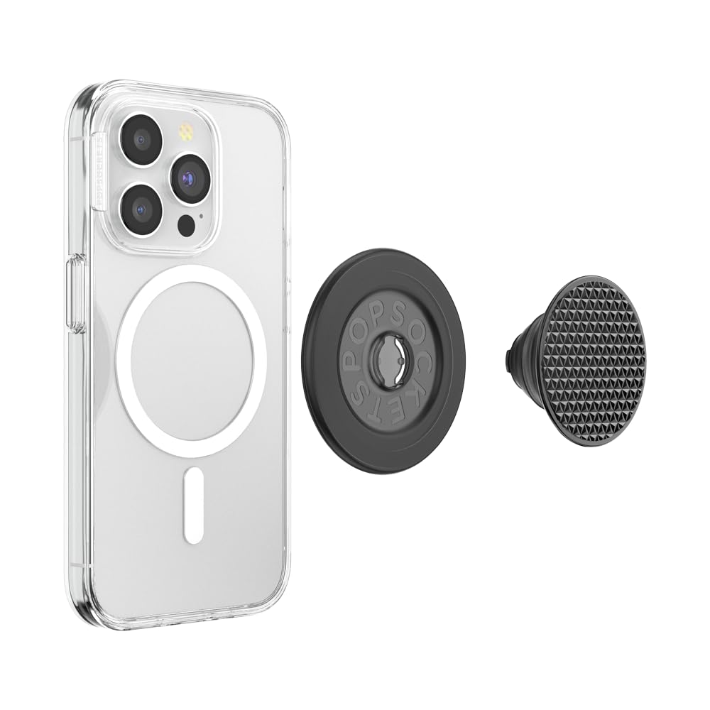 PopSockets Phone Grip for MagSafe, Magnetic Holder, Phone Stand, Black - Alum Triangle Knurled Black