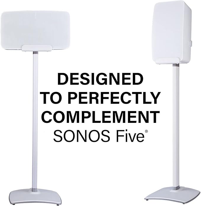 SANUS Wireless Speaker Stand for Sonos Five and Sonos Play:5 - Audio Enhancing Design for Vertical & Horizontal Audio with Built-in Cable Management & Premium Alloy Materials WSS52-W2 (White)