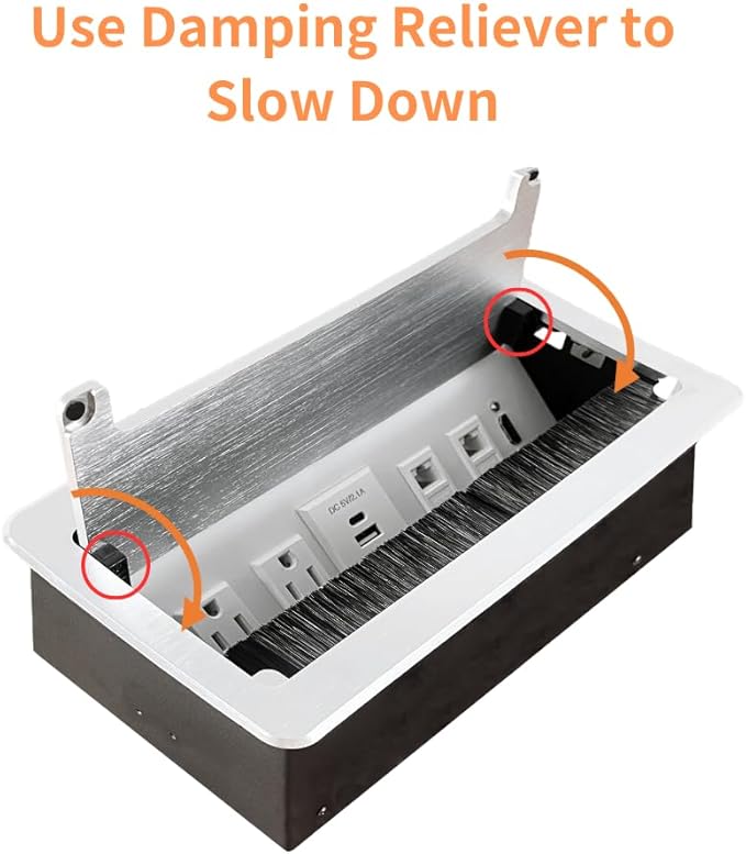 ZESHAN Conference Table Power hub Conference Table connectivity Box with 45 Degree Angle Convenient Plug-in Socket, Power Fully Enclosed Bottom Box Power Socket, USB, Type C, HDMI, RJ45, Silver