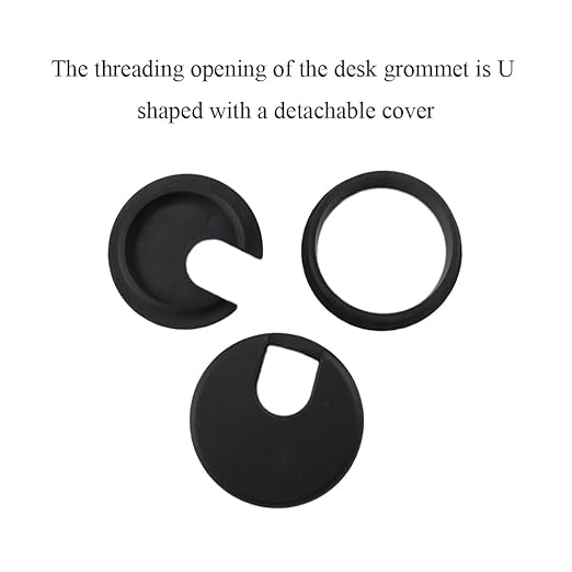HAHIYO 2Pcs 1.77Inch/45mm Black ABS Plastic U-Shaped Desk Grommet Wire Grommet Cable Management Cord Hole Cover Desk Wire Hole Insert Wire Organizer for Computer Office Home School Equipment Systems