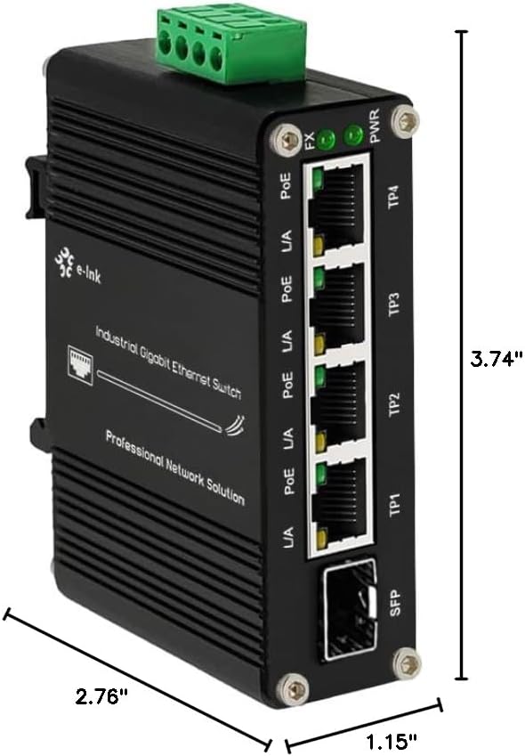 Mini Industrial 4 Port 10/100/1000Mbps Gigabit Ethernet POE + Switch with SFP Port Din Rail/Wall-Mount 4 Port 10/100/1000BASE-T RJ45 + 1 Port 100/1000FX (SFP) Support 12-48V DC
