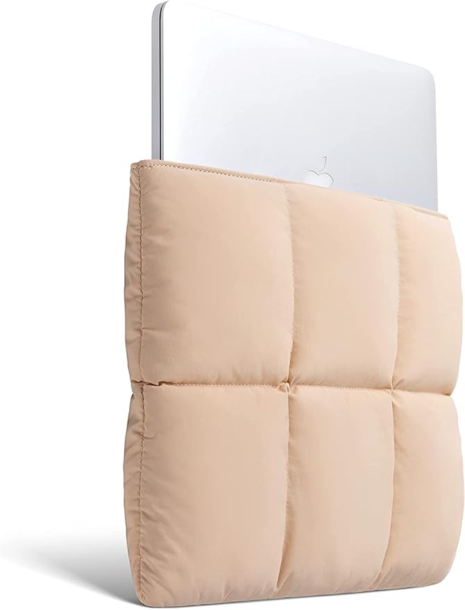 Comfyable Puffy Laptop Sleeve 13 Inch 14 Inch, Quilted Puffer Laptop Carrying Case, Pillow Case Compatible with MacBook Air M4 2025 M3 M2 M1, MacBook Pro M4 Pro/Max, Sand