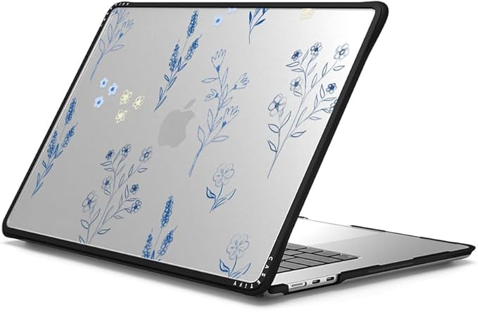 CASETiFY Impact MacBook Air 15" (M2-M4) Case [Cushioned Impact Corners/Scratch-Resistant/Anti-Slip Grip] - Small Blue Flowers - Clear Black