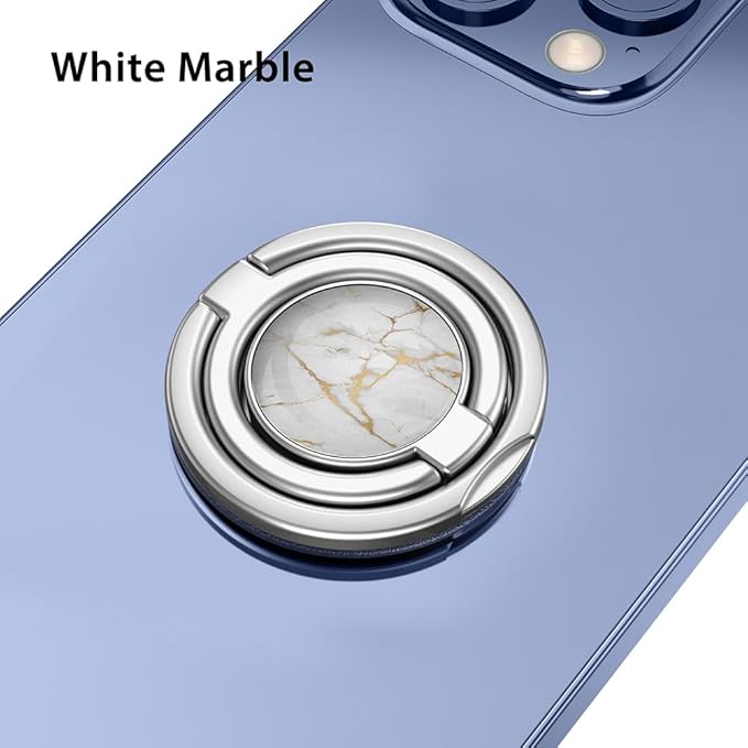 Phone Grip, Phone Ring Holder Finger Kickstand, Foldable & Adjustable Double Metal Cell Phone Rings Gripper Stand for iPhone Samsung &Other Phones - White Marble