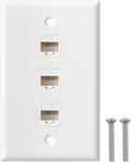 Ethernet Wall Plate, 3 Port Cat6 RJ45 Keystone Inline Coupler Wall Plate for Cat7/6/5/5e Ethernet Devices - White