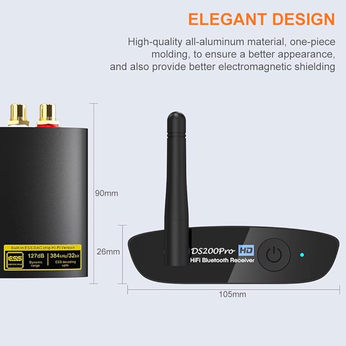 1Mii HiFi Bluetooth 5.3 Music Receiver for Home Stereo with LDAC, Bluetooth Audio Adapter with Audiophile DAC aptX HD, RCA Optical Output for AV Receiver or Stereo Amplifier - DS200Pro Blue