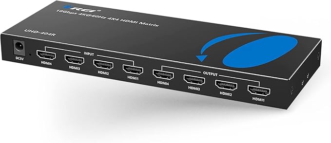 OREI 4x4 HDMI Matrix Switch 4K Downscale, ARC, Audio Extraction, HDCP 2.2