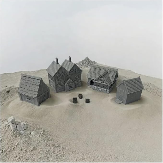 Paintable Tabletop Miniature Little Town Building Terrains Compatible with RPG War Games - 18mm Scale Dioramas Building Set Scenery with Medieval Architecture Style by HAUTICO (HVillageHouses2-1)