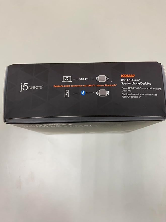 j5create USB-C Dual 4K Speakerphone Dock Pro, Dual 4K HDMI Audio Dock for Video Conference, USB-A x 2, USB-C, Gigabit ethernet, Pass-Through Charging - Works with Teams, Zoom (JCDS337)