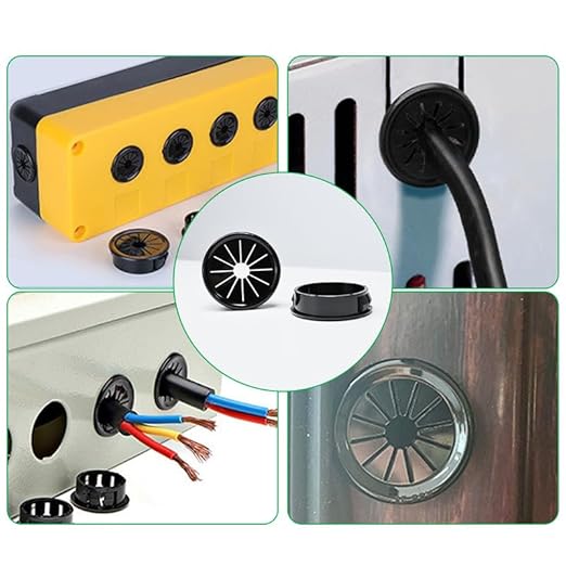 15PCS Cable Grommets, 1-3/16"(30mm) Desk Hole Cover Petal Shaped Buckle Type Nylon Snap Bushing Grommet, Wire Hole Cover Insert for Cables and Cords Management and Protection of Cabinet, Black