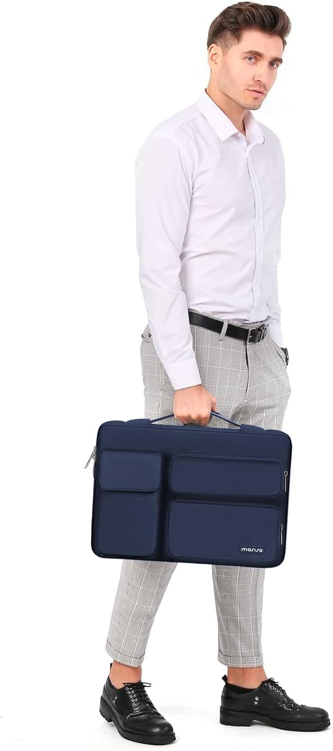 MOSISO 360 Protective Laptop Case 16 inch, 15-15.6 inch Laptop Sleeve Compatible with MacBook Pro 16, HP Acer Dell Lenovo ASUS Notebook, Side Open Bag with 2 Raised&1 Flapover Pockets, Navy Blue