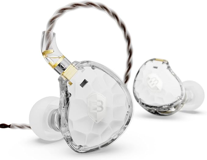 BASN ASONE 14.2mm Planar Diaphragm Driver in-Ear Monitors Earphone with Two Detachable MMCX Cables for Musicians Drummers Bass Players Singers (White)