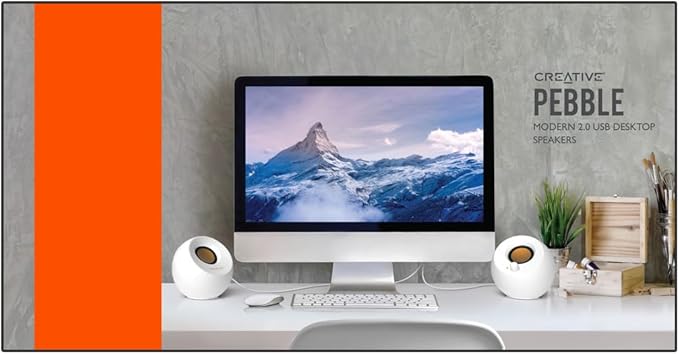Creative Pebble 2.0 USB-Powered Desktop Speakers with Far-Field Drivers and Passive Radiators for PCs and Laptops (White)