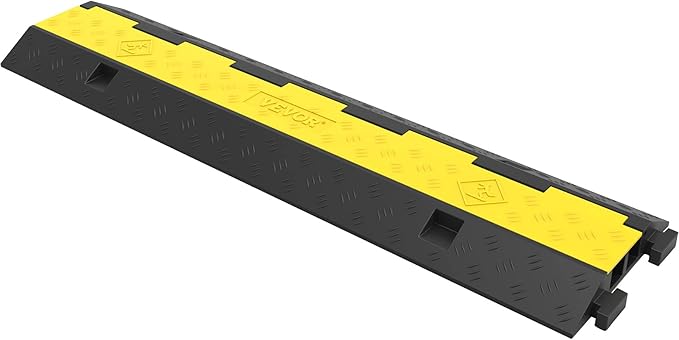 VEVOR Cable Protector Ramp, 5 Packs 2 Channels Speed Bump, Rubber Modular Humps Rated 11000 LBS Load Capacity, Protective Wire Cord Ramp Driveway Rubber Traffic Speed Bumps Cable Protector