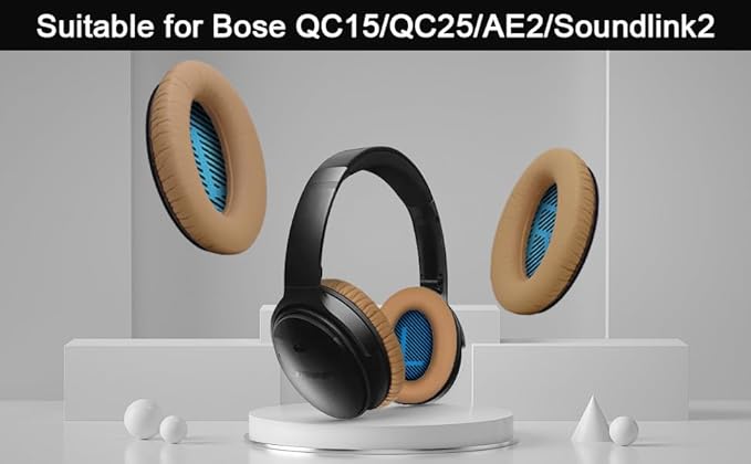 Replacement Ear Pads for Bose QuietComfort 15(qc15/QC15), Headphone Ear Covers, High Density Memory Cotton, Soft Leather, Adaptive Noise Isolation Headphones Pads Cushions-Khaki