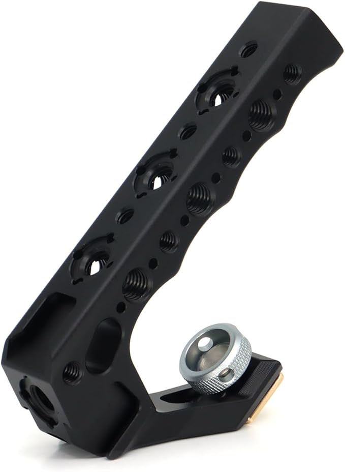 Universal Top Handle with 3/8" Screw Locating Pins for DSLR Camera Cage, with 3 Cold Shoe Adapters to Mount DSLR Camera with Microphone/LED Light/Monitor (Black with 3/8" Screw)