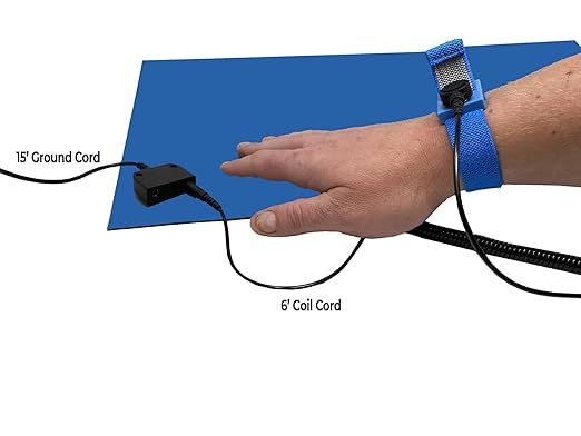 RubberStat Dual Layer ESD Compliant Workstation Rubber Table Mat Kit, Soldering, Cell Phone Repair, with Wrist Strap Set and Ground Cord - 30"x60" Royal Blue
