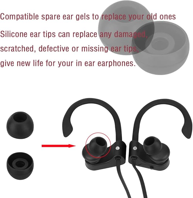 Silicone Medium Replacement Ear Tips - Eartips for In-Ear Headphones - Rubber Tips Earbud Covers - 10 Pairs (Black)
