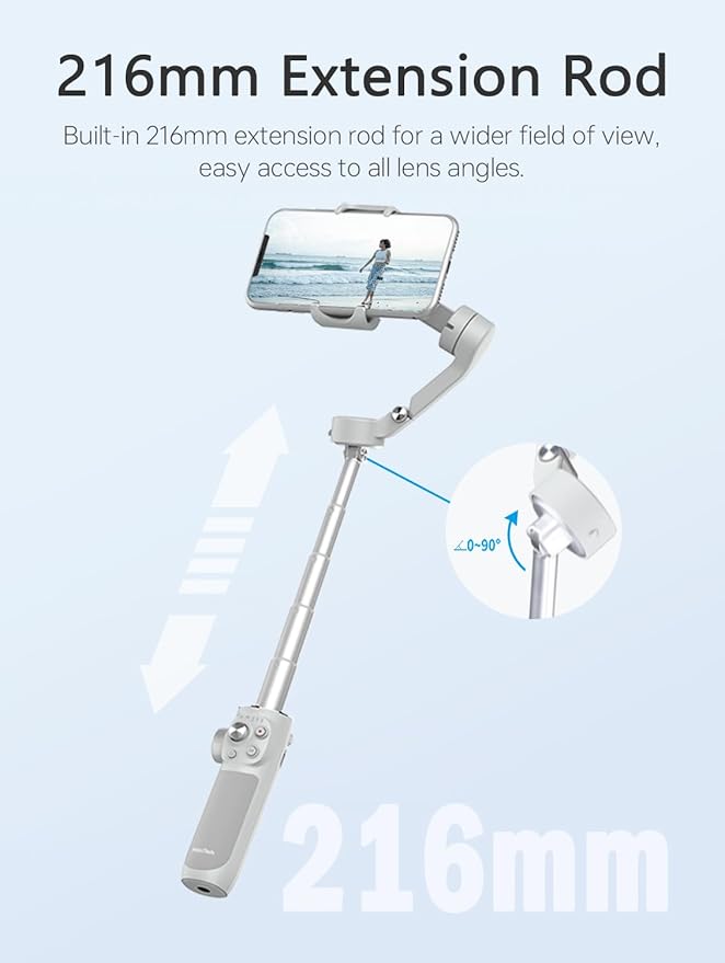 FeiyuTech VB 4 Kit - Smartphone Gimbal with 8.4''Extendable Rod,Bag, Lighting Enabled Tracking Module,Gesture Control, Gimbal Stabilizer for YouTube TikTok Live Video Record,iPhone&Android,Max 0.57lb