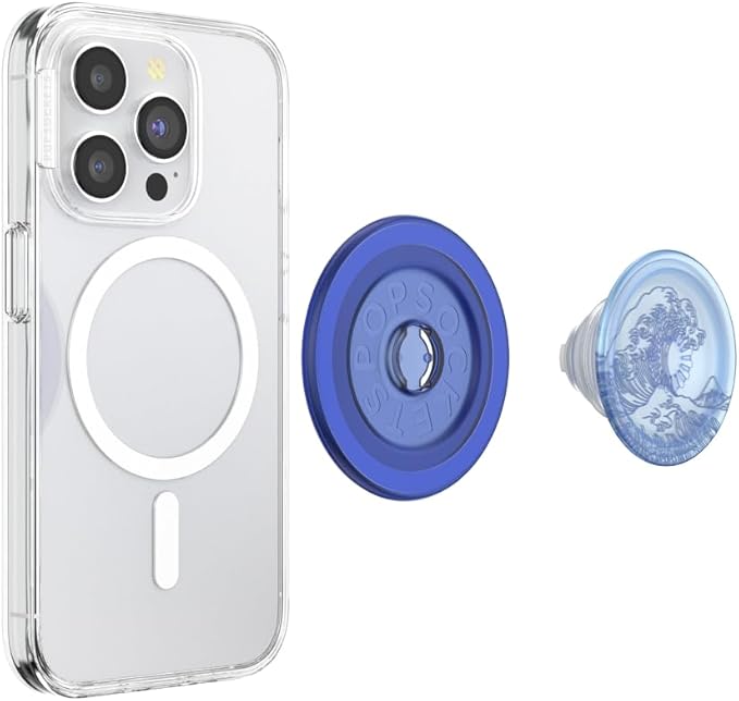PopSockets Phone Grip for MagSafe with Kickstand, Magnetic Stand, Swappable Top, Secure Hold for iPhone MagSafe Cases, Phone & Tablet Grip - Translucent Ocean
